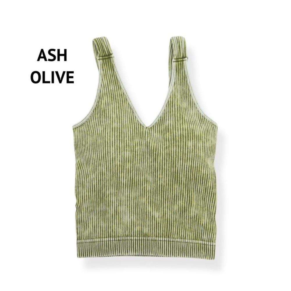 Zenana Women's Ribbed Padded V-neck Ash Olive Brami